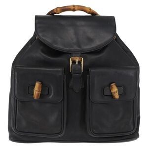 Gucci Vintage Bamboo Backpack Leather Black Leather Backpack Bag (Pre-Owned)